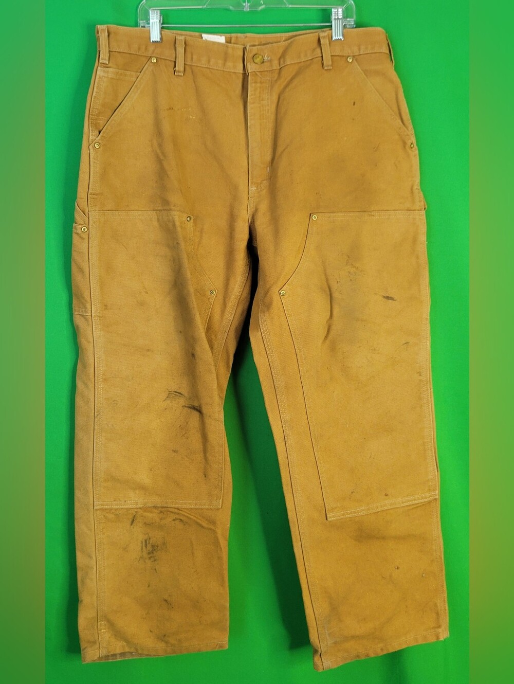 Carhartt Double Front Men Canvas Carpenter Pants 38x28 Dungaree Fit Work B01 BRN